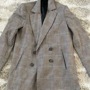 Zara Long Plaid Blazer with Black Buttons